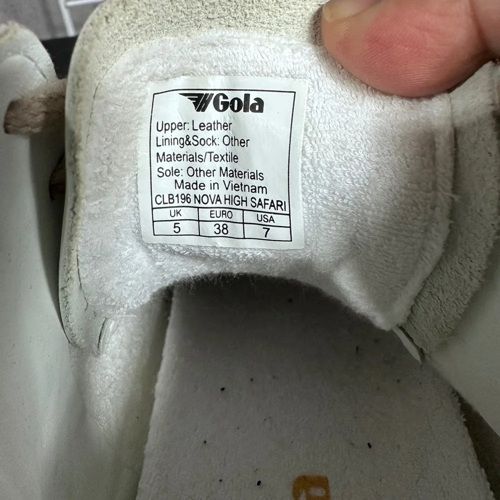 Gola Nova High Safari High-Top Leather Sneakers Women's 7 Spotted‎ White Neutral